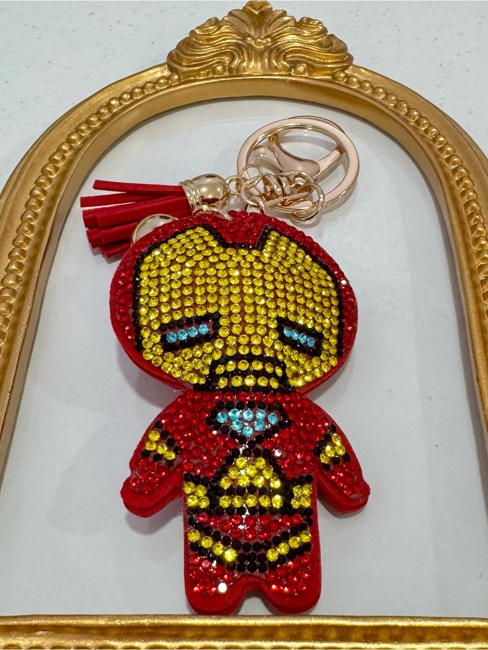 New Red & Yellow Crystal Superhero Iron Man Keyring with Tassel